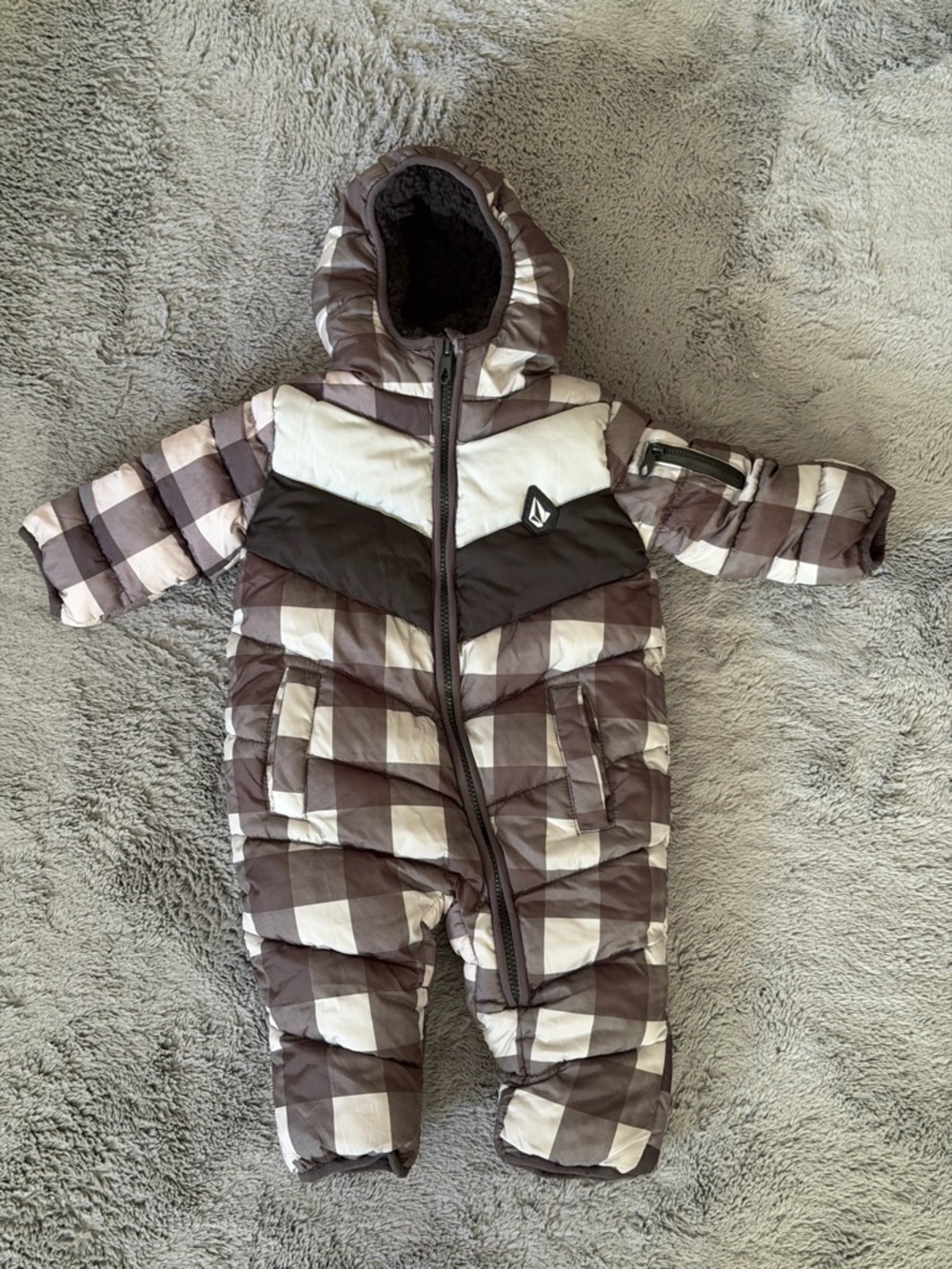 Volcom Plaid Infant Snowsuit with Hood - Black & White